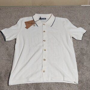 Paul Jones chevron knit Button front shirt oversized buttons White Size M
